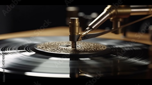 The precise grooves in a vinyl record. AI generated