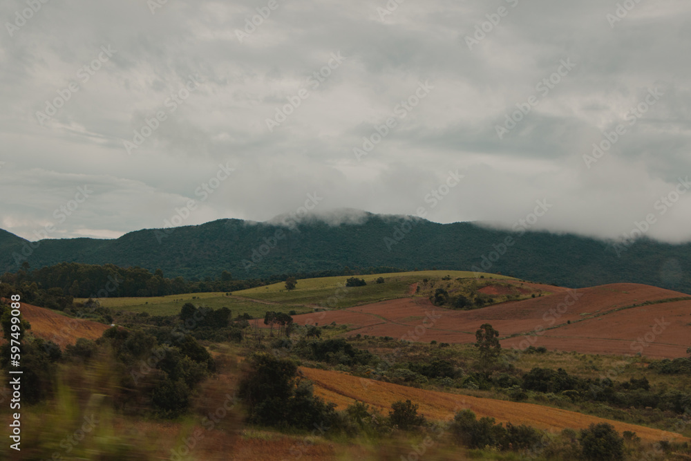 landscape of the mountains in the middle of the foggy landscape of the mountains in the middle of the foggy