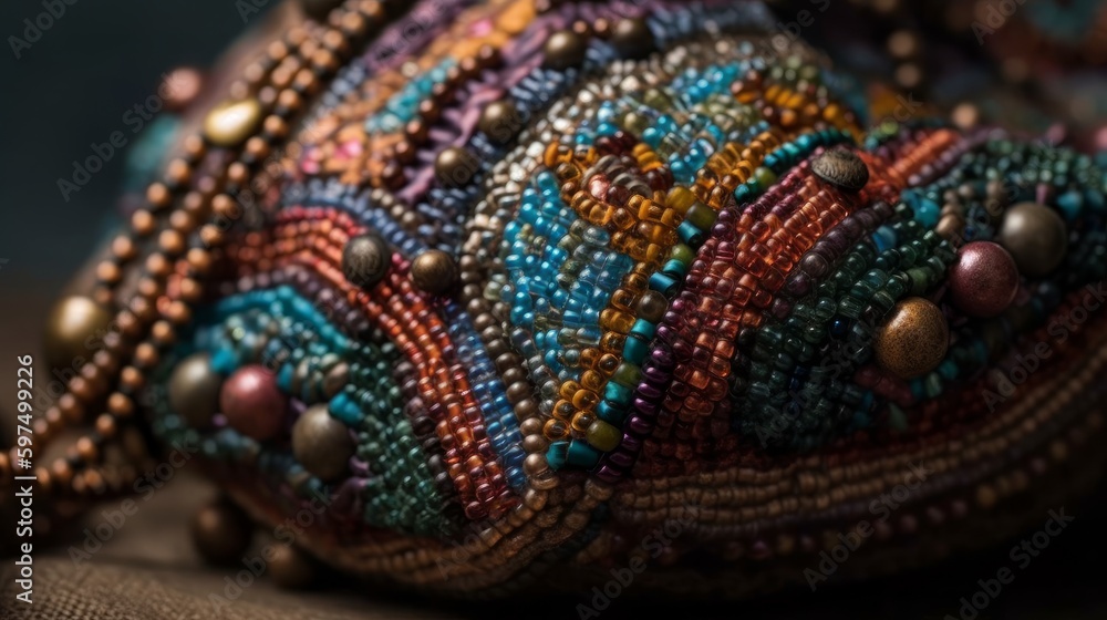 Obraz premium Texture on beaded handbag, close-up. AI generated