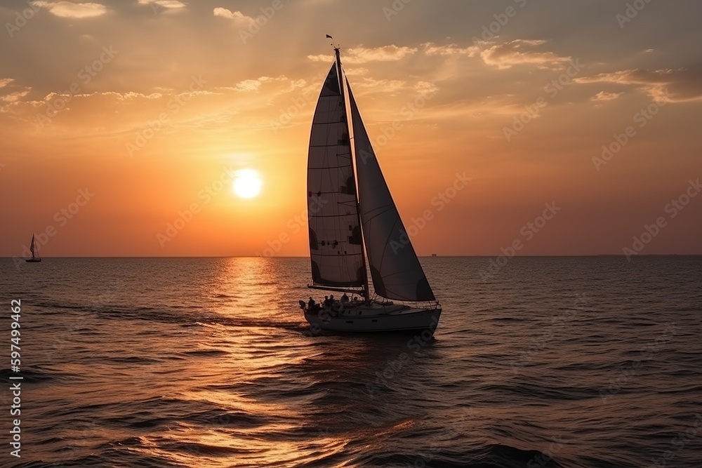 yacht sails on the sea at sunset -Ai