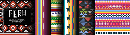 Peruvian ethnic seamless patterns. Collection of graphics from Peru. Tribal design from South America. Ornaments, textiles, decor elements. Inca illustrations. 