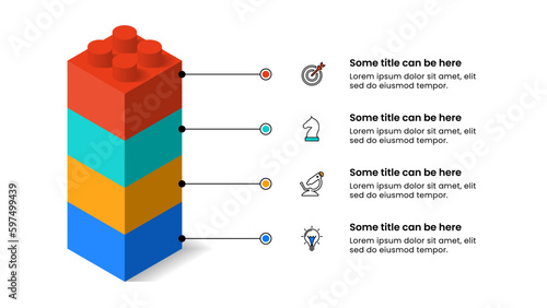 Infographic template. 4 cubes with icons and text