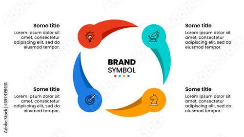 Infographic template. 4 circles in a loop with icons