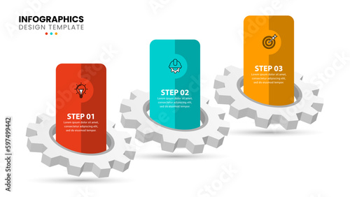Infographic template. 3 3d gear with icons and text
