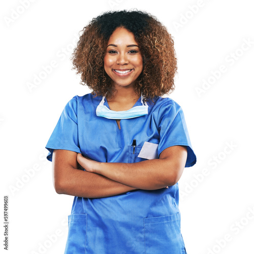 Isolated female doctor, portrait and arms crossed with smile, pride and happy by transparent png background Fototapet