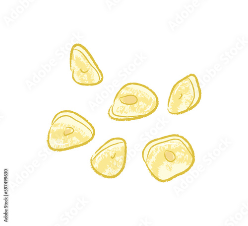 Sliced golden garlics in ingredient illustration