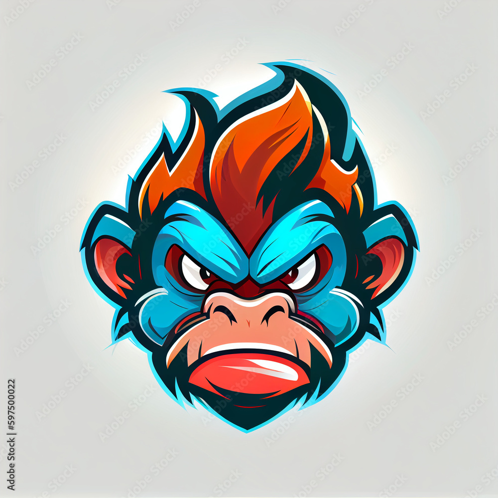 Colorful angry monkey head mascot logo isolated on white background ...