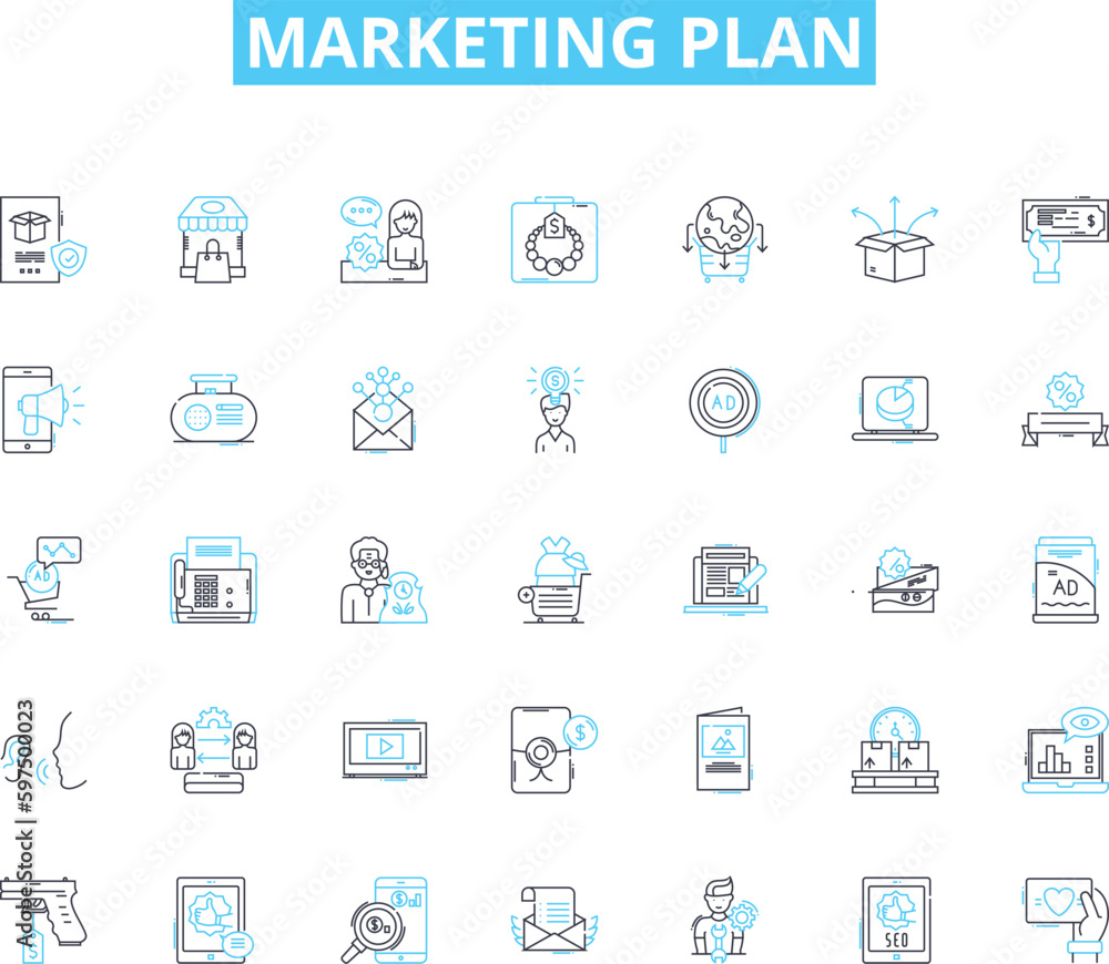 Marketing plan linear icons set. Strategy, Objectives, SWOT, Segmentation, Differentiation, Positioning, Branding line vector and concept signs. Targeting,Promotion,Advertising outline illustrations Marketing plan linear icons set. Strategy, Objectives, SWOT, Segmentation, Differentiation, Positioning, Branding line vector and concept signs. Targeting,Promotion,Advertising outline illustrations