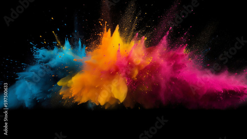 Wallpaper Mural Explosion of Colored Powder. created with Generative AI Torontodigital.ca