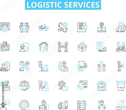 Logistic services linear icons set. Warehousing, Transportation, Supply Chain, Distribution, Logistics, Freight, Inventory line vector and concept signs. Shipping,Consolidation,Route outline