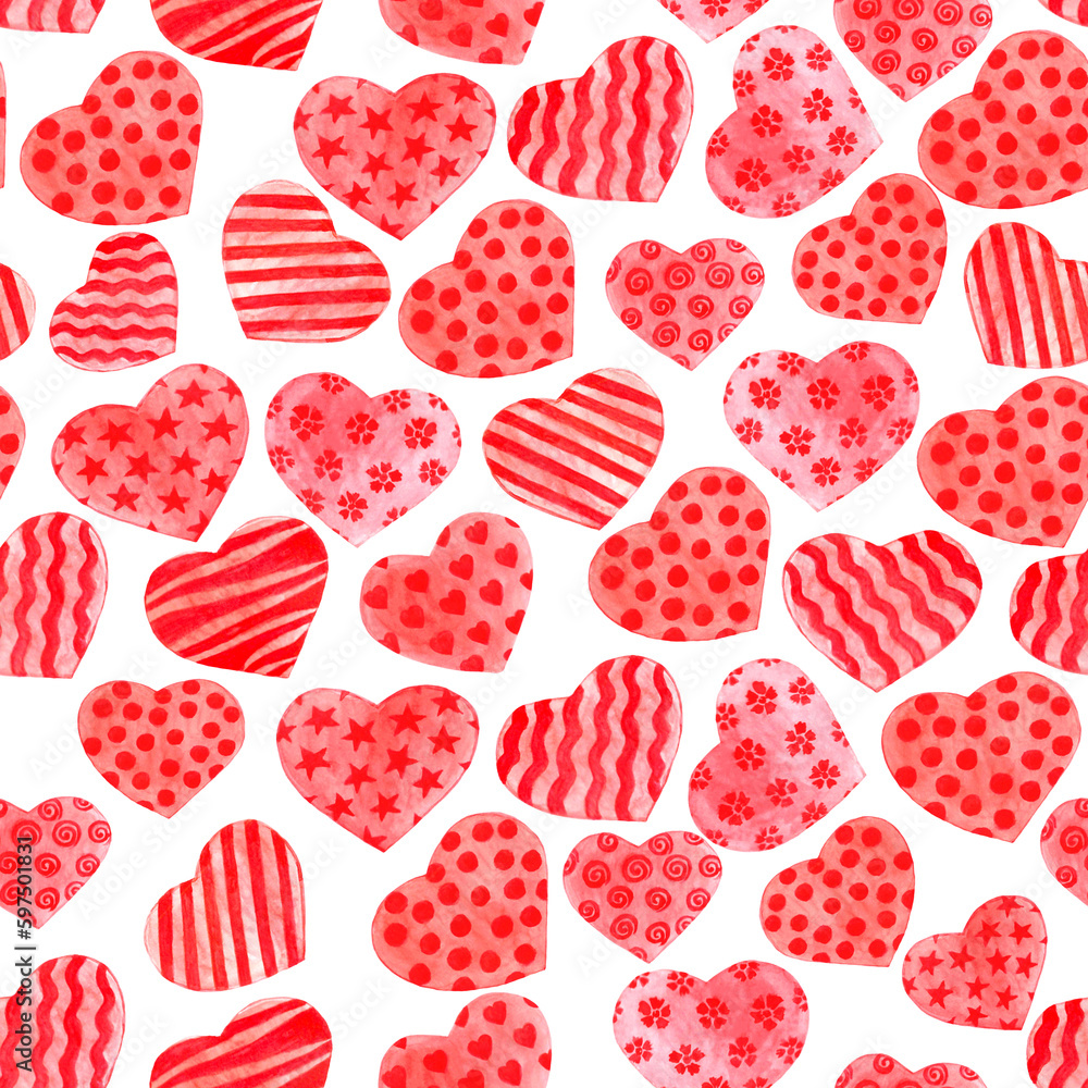 Pattern with red hearts. Bright illustration. Happy San Valentine. Illustration for holidays. Pattern with red hearts. Bright illustration. Happy San Valentine. Illustration for holidays.