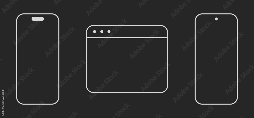 Phone, Web Browser Minimal Stroke Mockup. IPhone 14 Pro/Pro Max, Google Pixel 6,7, Samsung Galazy S22, S23 Ultra Y2K Empty Frames, Templates (Full Vector) Phone, Web Browser Minimal Stroke Mockup. IPhone 14 Pro/Pro Max, Google Pixel 6,7, Samsung Galazy S22, S23 Ultra Y2K Empty Frames, Templates (Full Vector)