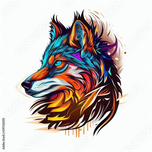 Colorful angry wolf head mascot logo isolated on white background