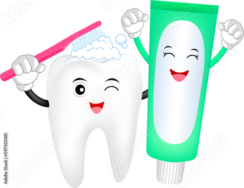 Cute cartoon character with toothpaste. Dental care concept. Illustration.