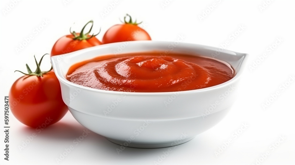 Bowl with tomato paste isolated on white background Ai generated image Bowl with tomato paste isolated on white background Ai generated image