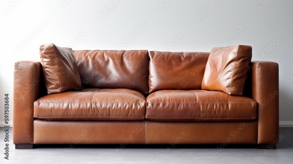 Brown soft leather luxurious sofa isolated on white background Ai generated image Brown soft leather luxurious sofa isolated on white background Ai generated image