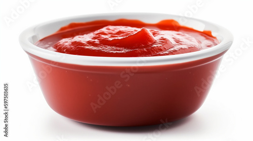 Bowl with tomato paste isolated on white background Ai generated image