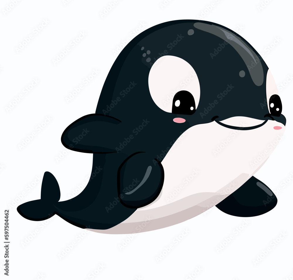 Naklejka premium Happy little cute orca killer whale vector art