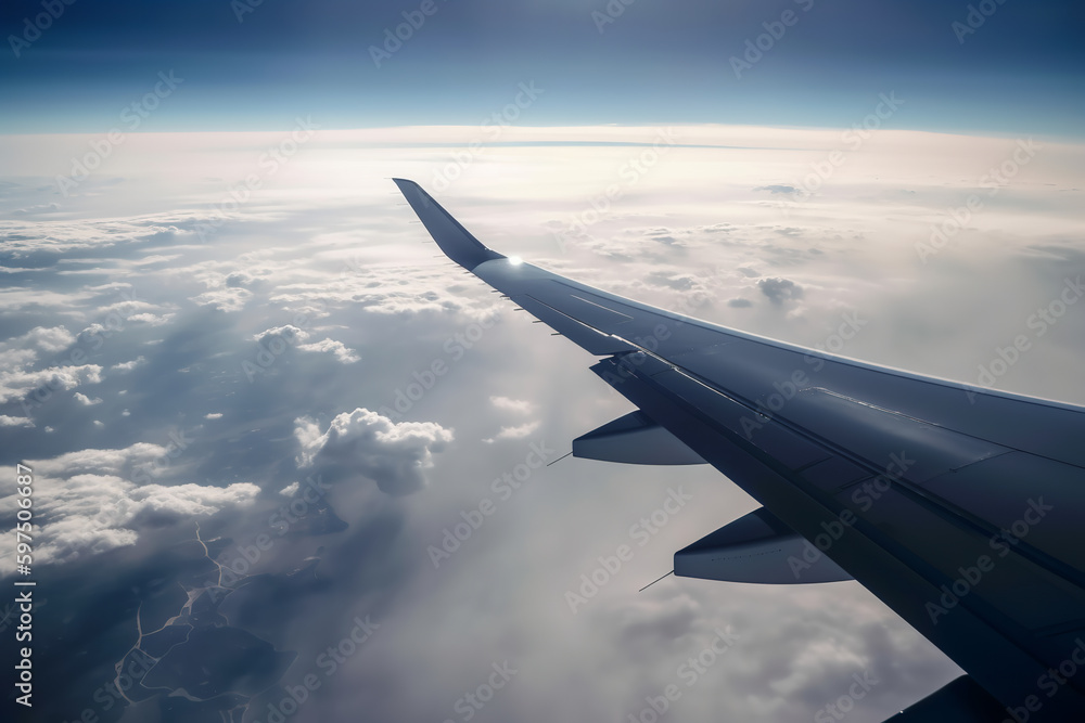 Fototapeta premium Clouds and sky as seen through window of an aircraft