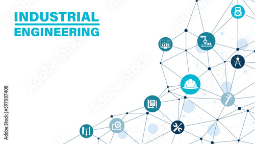 Industrial engineering vector illustration. industry, engineer hardhat, automation and process integration in a factory.