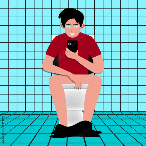 illustration of a man defecating