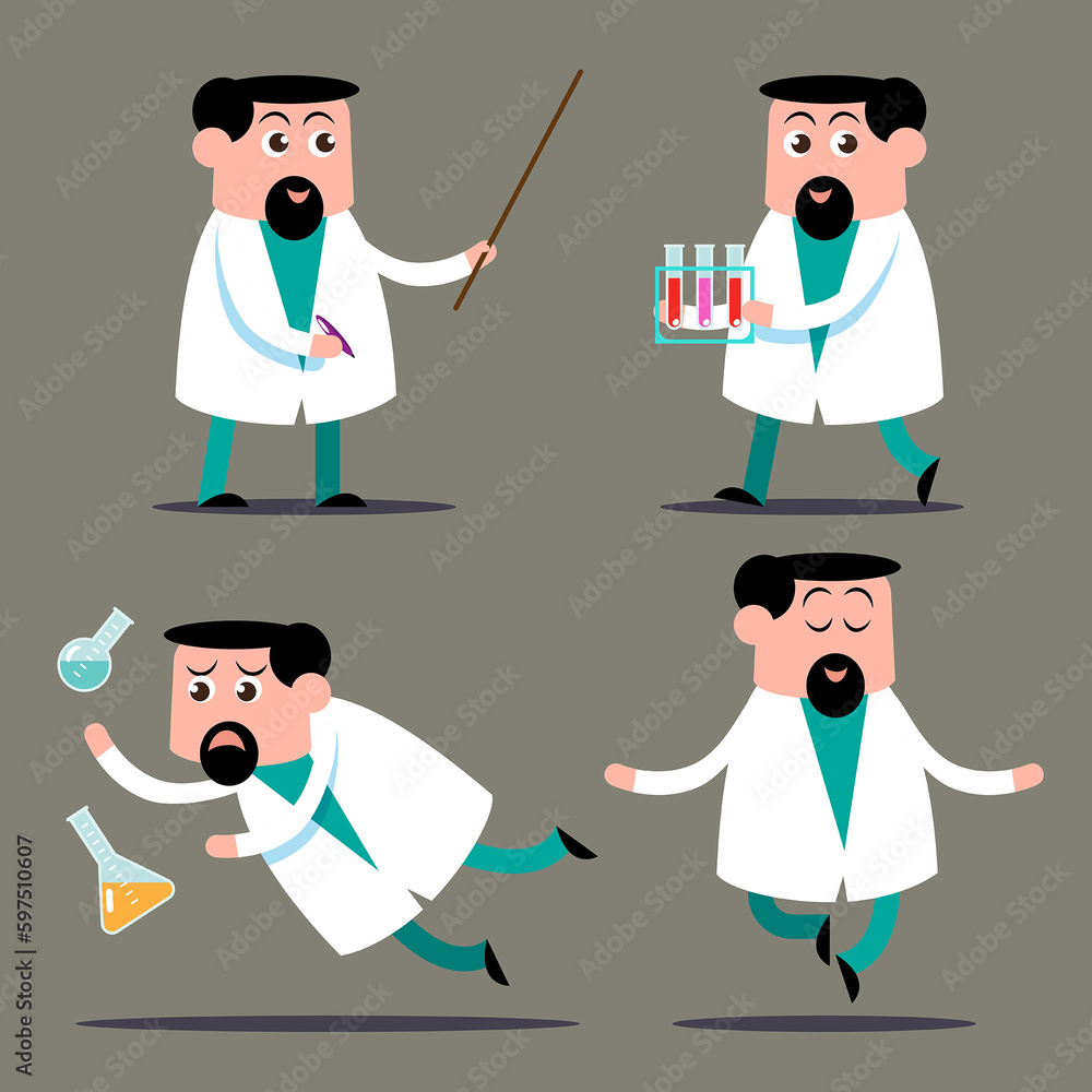 emotion cute vector, illustration flat cartoon character set of doctor working.