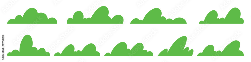Simple forest bushes. Silhouette collection of trees and grasses line. Cartoon vector illustration Simple forest bushes. Silhouette collection of trees and grasses line. Cartoon vector illustration