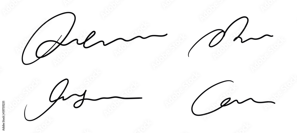 Fake hand drawn autographs set. Handwritten signature scribble for business certificate or letter. Vector isolated illustration Fake hand drawn autographs set. Handwritten signature scribble for business certificate or letter. Vector isolated illustration