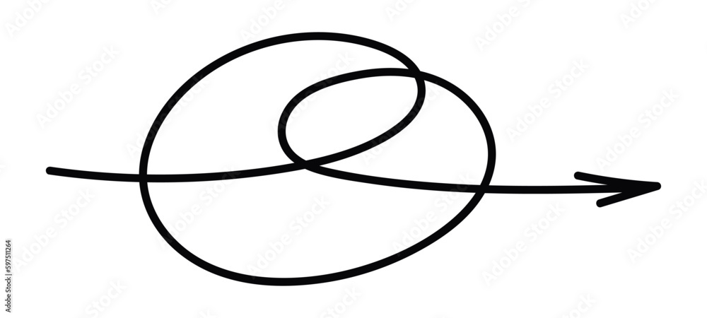 Hand drawn line spiral arrow. Vector isolated illustration Hand drawn line spiral arrow. Vector isolated illustration