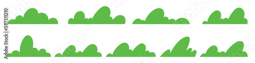 Simple forest bushes. Silhouette collection of trees and grasses line. Cartoon vector illustration