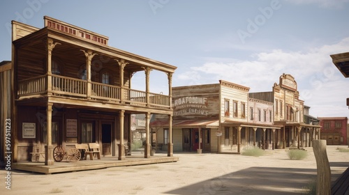 Western town with saloons, cowboys, and outlaws