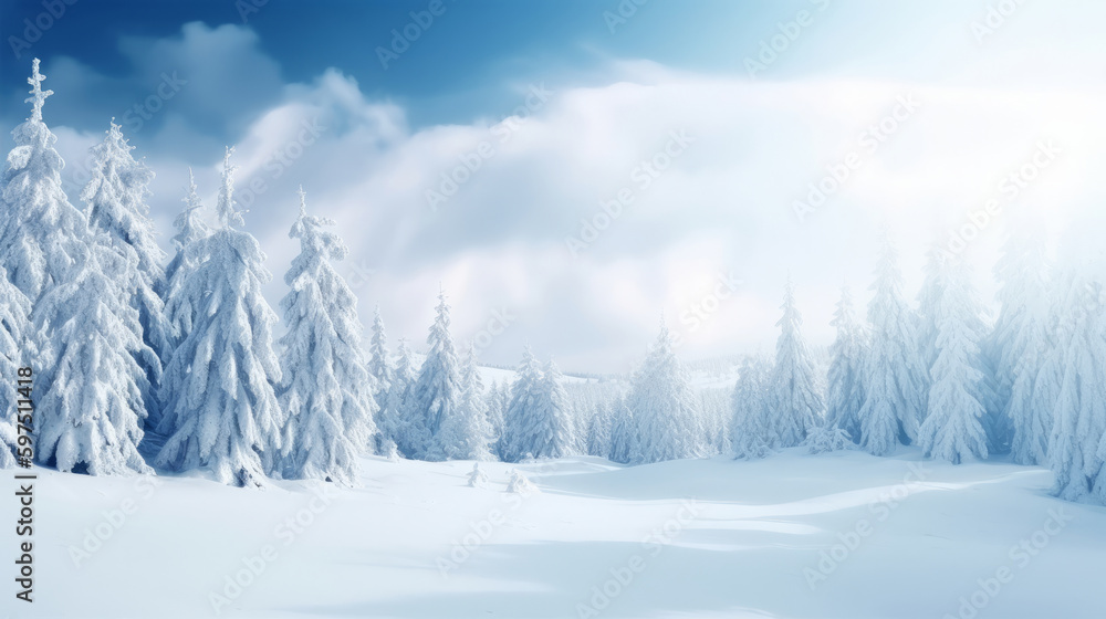 Winter Christmas Forest Background. Illustration AI Generative. Winter Christmas Forest Background. Illustration AI Generative.