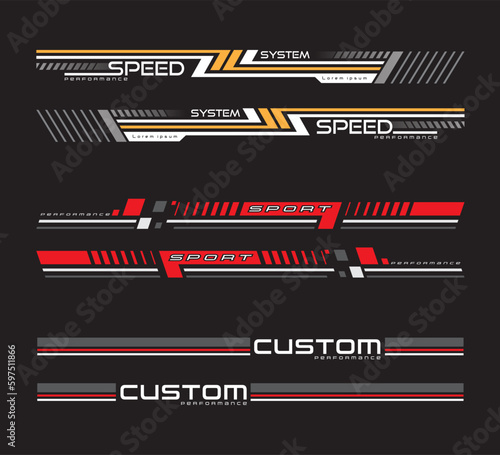 Wrap Design For Car vectors. Sports stripes, car stickers black color. Racing decals for tuning V4_20230428