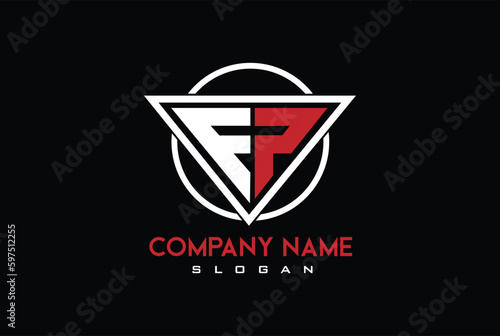 initial letter FP with triangle and circle linked lowercase logo white and red..