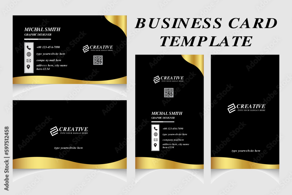 Clean and creative business card template with portrait and landscape orientation. Modern business card horizontal and vertical layout.