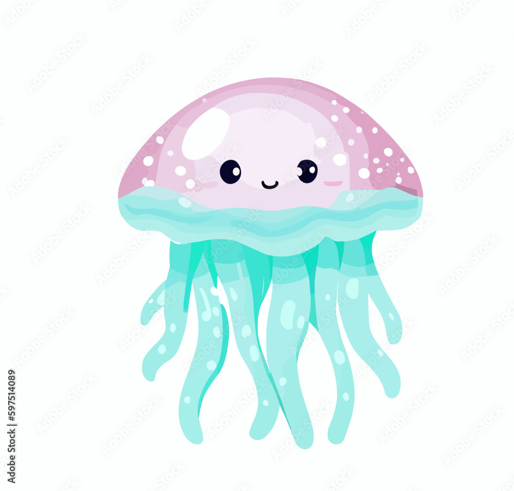 Naklejka premium Happy little cute jellyfish, vector art