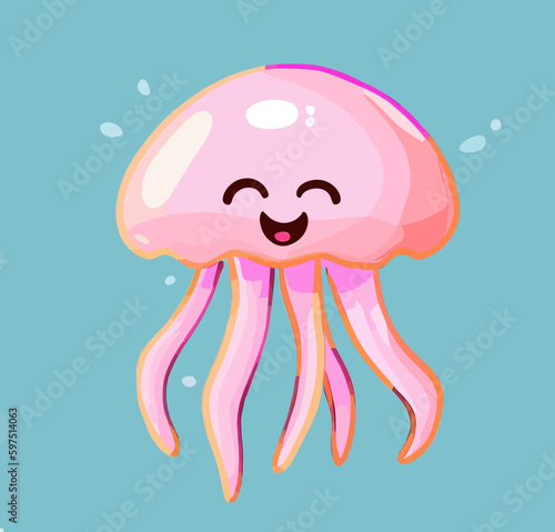 Happy little cute jellyfish, vector art