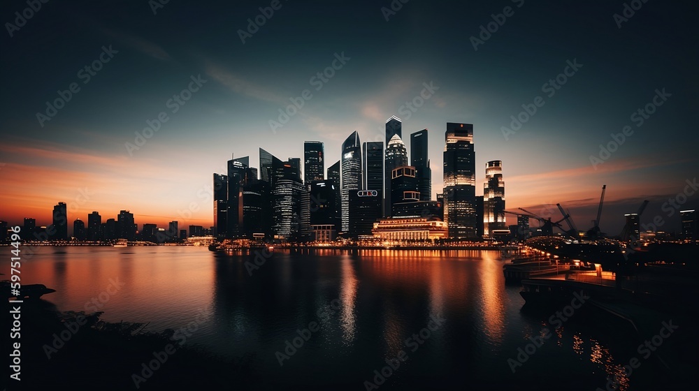 Fototapeta premium city skyline at night and dusk: 