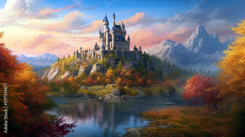 Beautiful view Castle in autumn. . generative ai