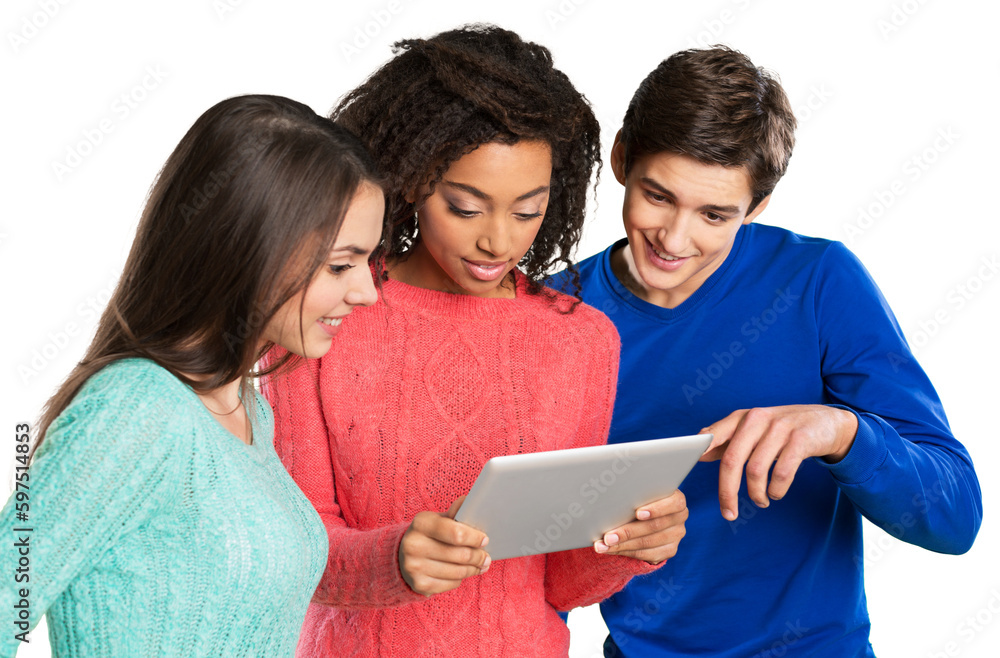 Teenager happy Friends with a digital Tablet Teenager happy Friends with a digital Tablet