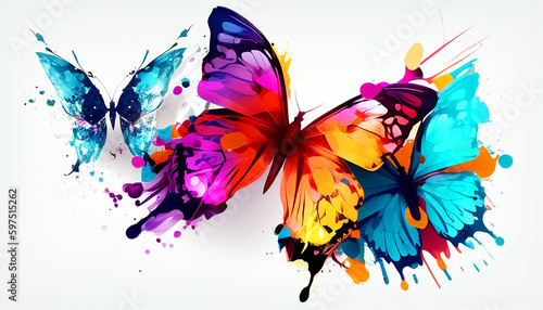 Beautiful abstraction from bright butterflies on a white background