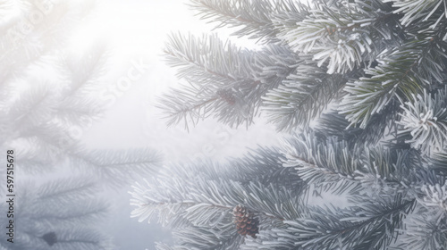 Winter Christmas Forest Background. Illustration AI Generative.