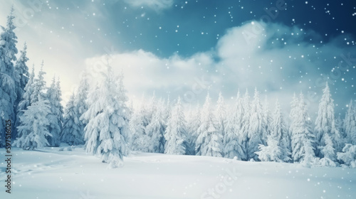 Winter Christmas Forest Background. Illustration AI Generative. © olegganko
