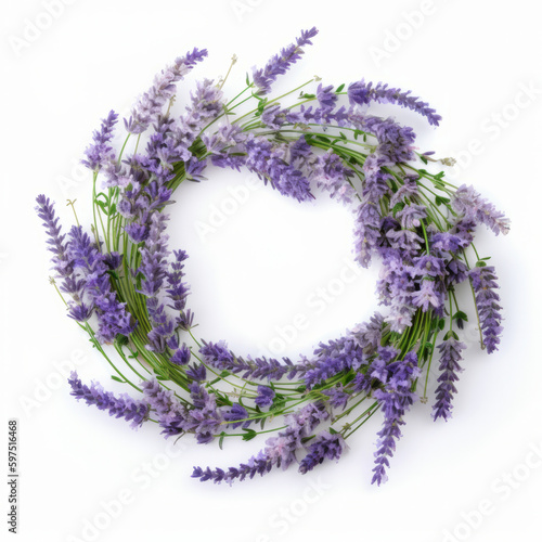 Lavender flower wreath. Illustration AI Generative.