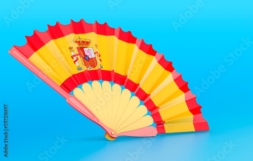 Spanish flag painted on handheld fan  3d rendering