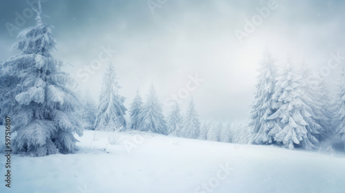 Winter Christmas Forest Background. Illustration AI Generative.