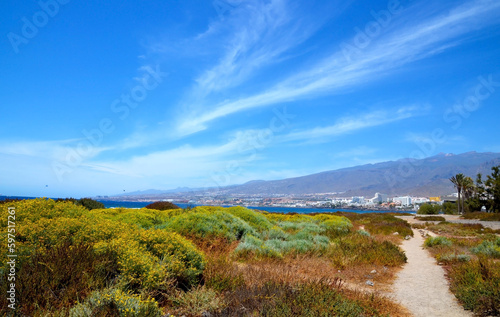 Beautiful view on a coastline of Costa Adeje near Las Americas one of the favorite tourist destinations of Tenerife, Canary islands,Spain.Travel or vacation concept.