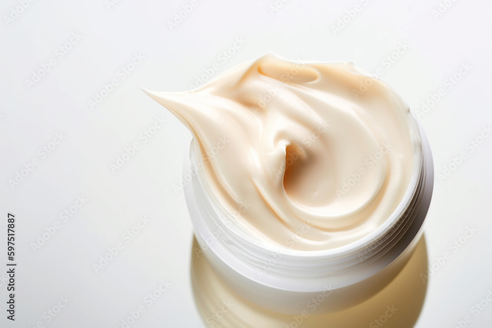 Cream jar isolated on white background. Body lotion or face cream banner. Aesthetic skin care concept. AI generative Cream jar isolated on white background. Body lotion or face cream banner. Aesthetic skin care concept. AI generative