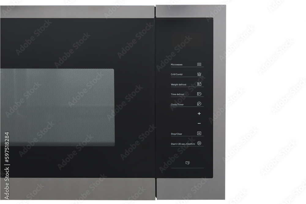 modern black stainless still microwave control panel isolated on white modern black stainless still microwave control panel isolated on white