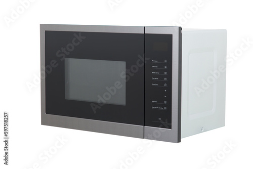 modern black stainless still microwave  isolated on white